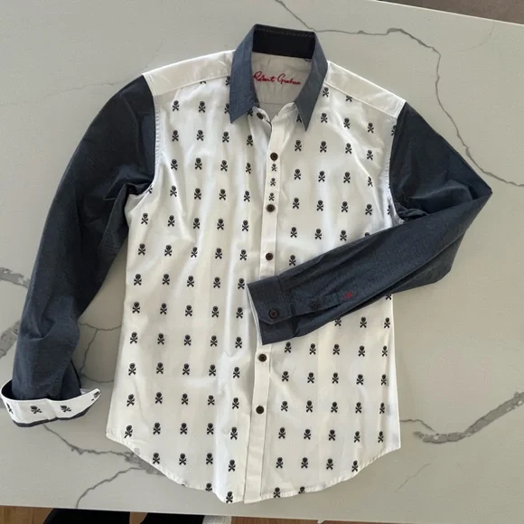 Robert Graham Skull & Crossbones SoCal Sport Shirt Tailored Slim Fit Medium - Picture 7 of 16